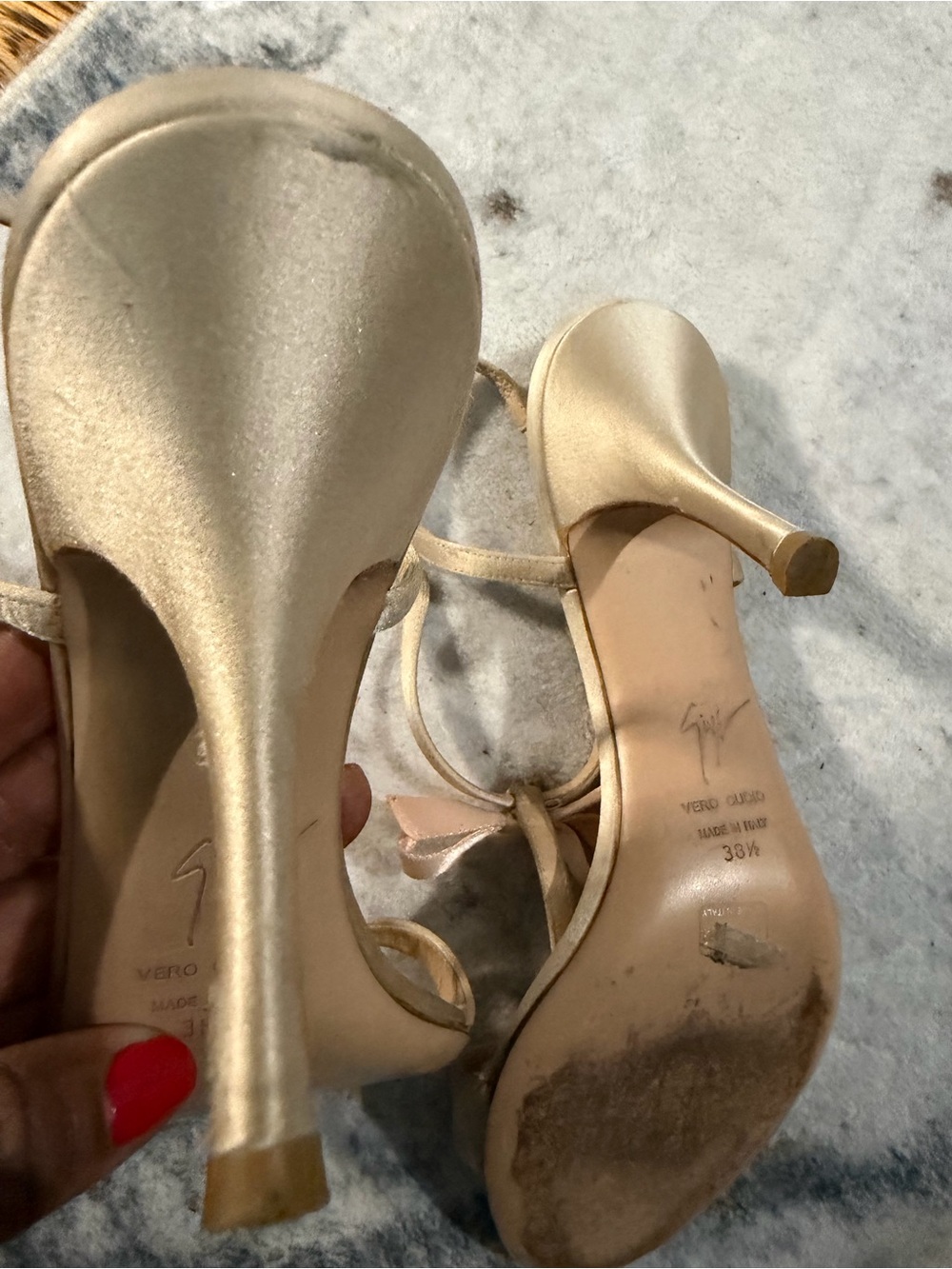Giuseppe Zanotti Design T-Strap Satin & Leather Heels - Picture 4 of 8